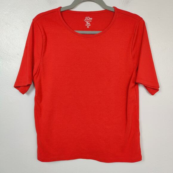 J Crew Perfect Fit Short Sleeve Tee Womens XL Red Cotton Crewneck Fitted Sleeve - Picture 1 of 6